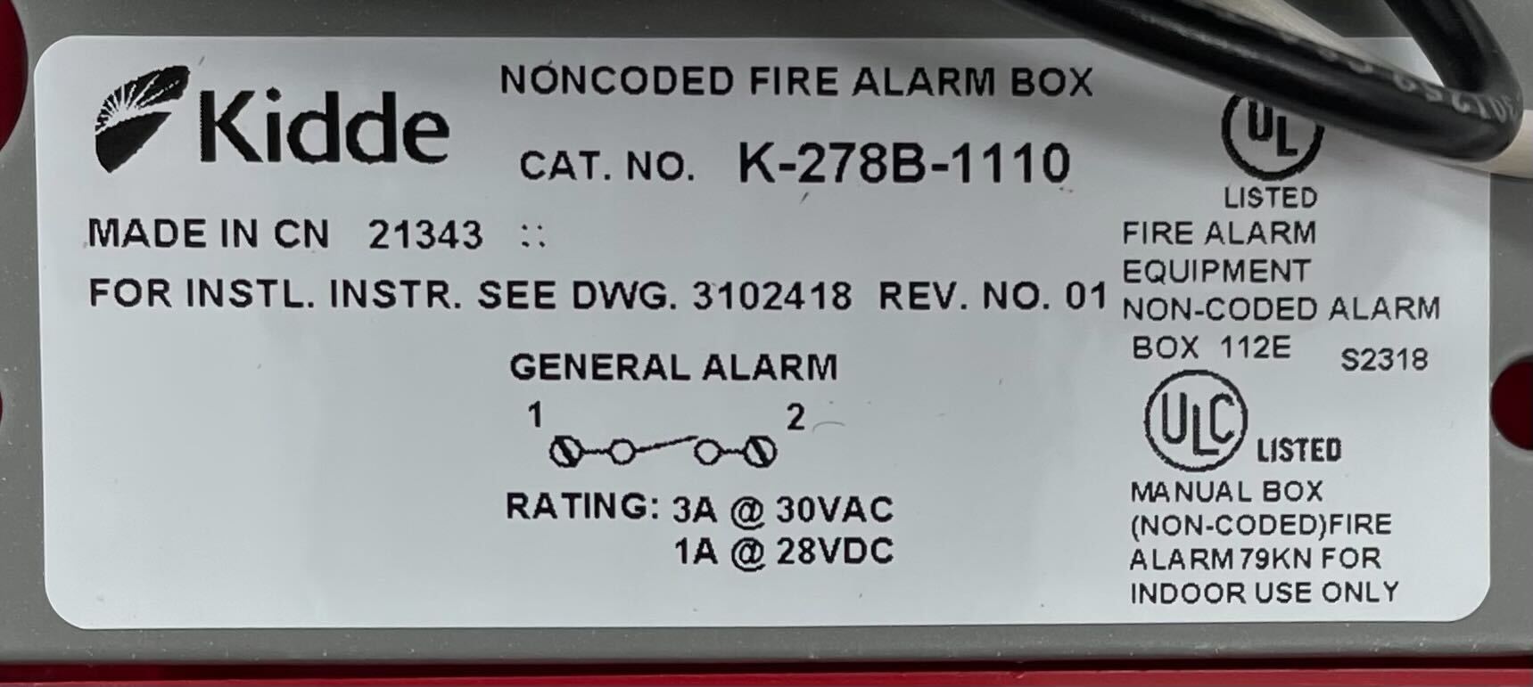 Edwards K-278B-1110 - The Fire Alarm Supplier