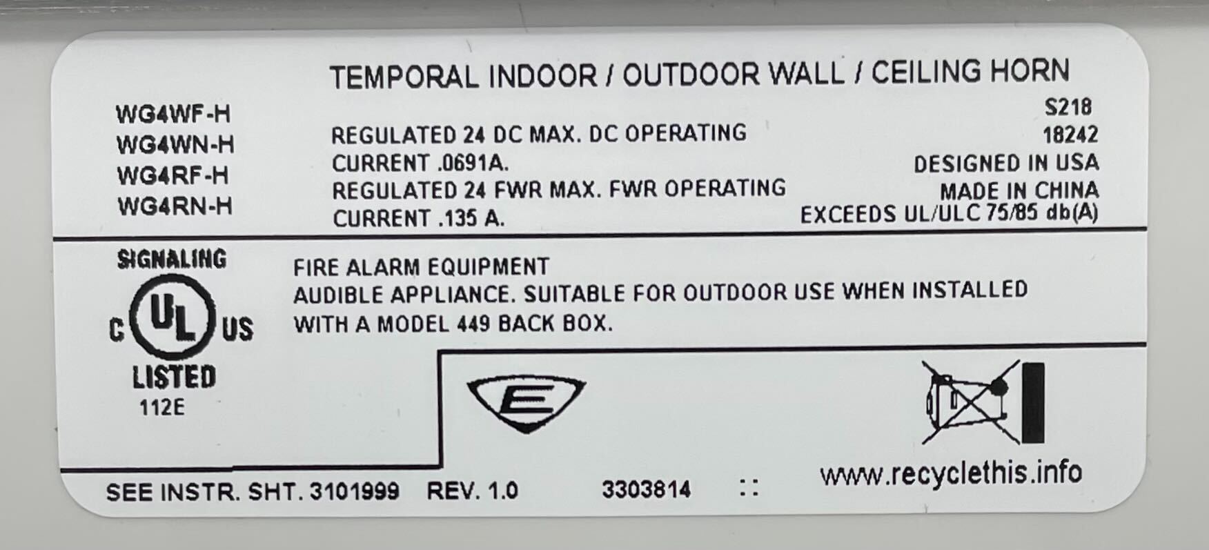 Edwards WG4WF-H - The Fire Alarm Supplier
