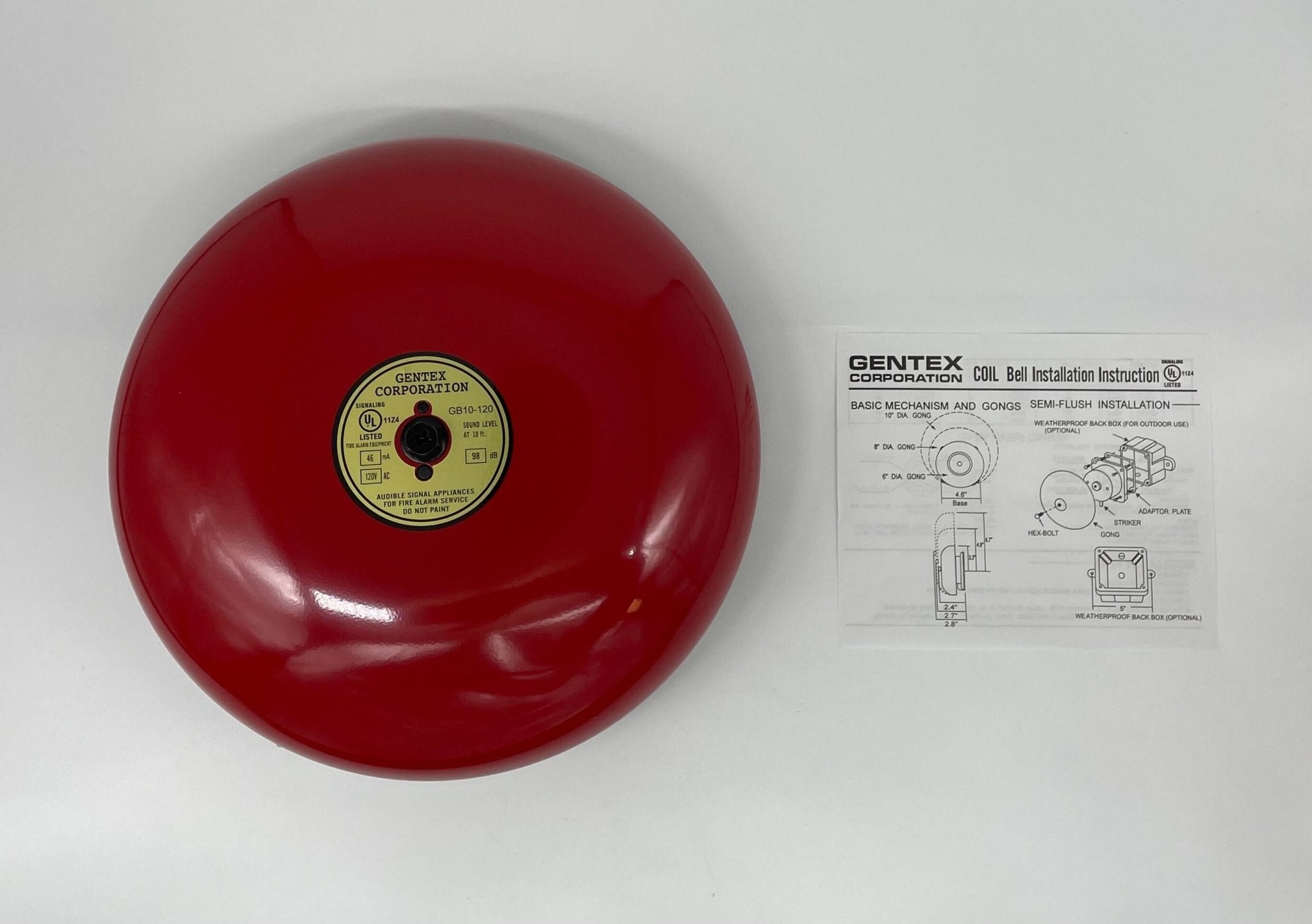 Gentex GB10-120 10" Fire Alarm Bell, 90 dBA at 10', Red Metal Finish - The Fire Alarm Supplier