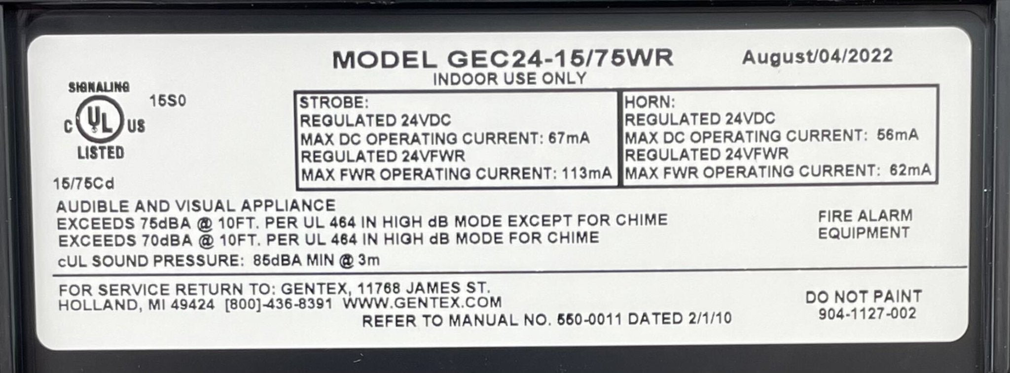 Gentex GEC24-1575WR - The Fire Alarm Supplier