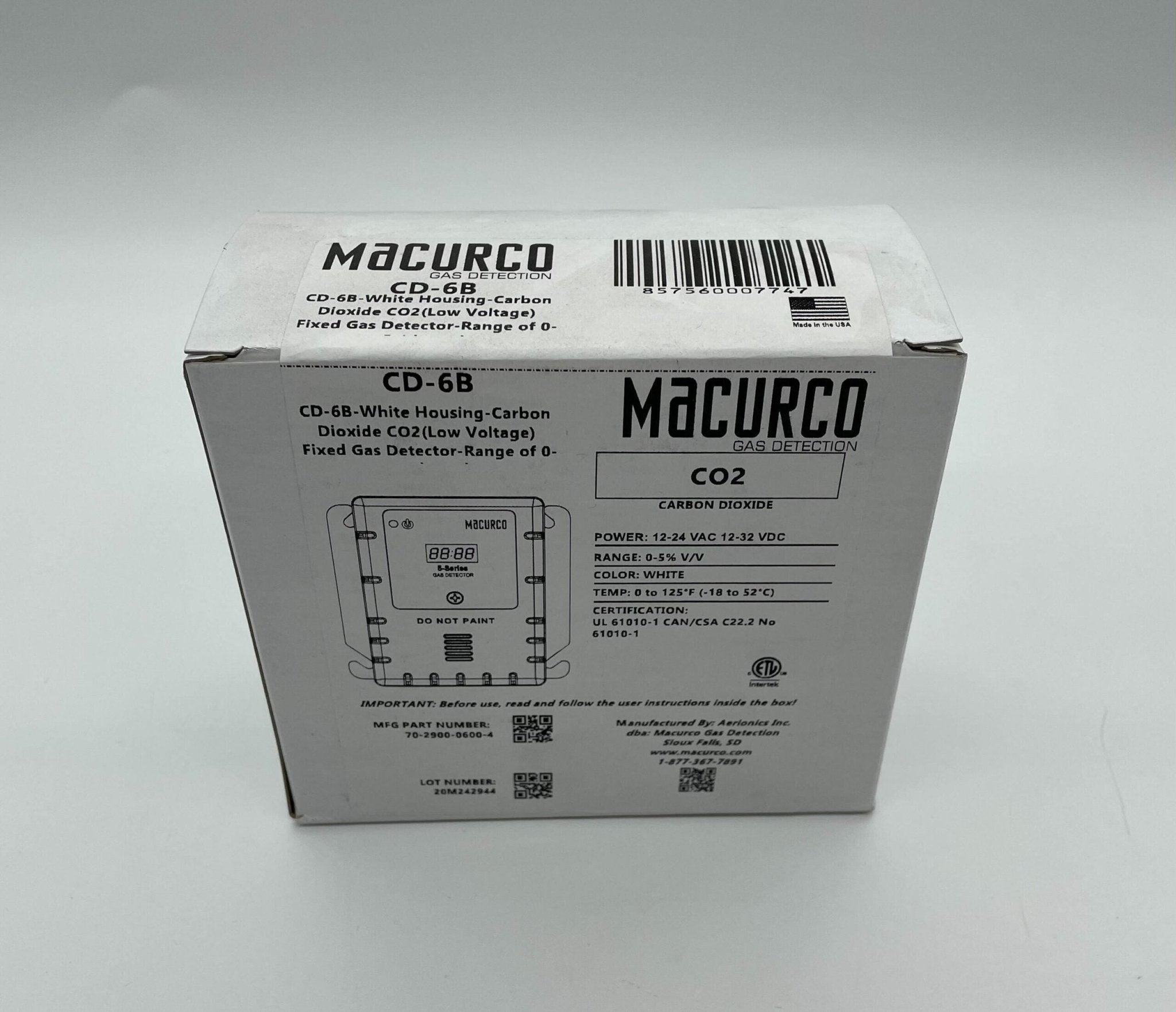 Macurco CD-6B Carbon Dioxide Fixed Gas Detector Box - The Fire Alarm Supplier