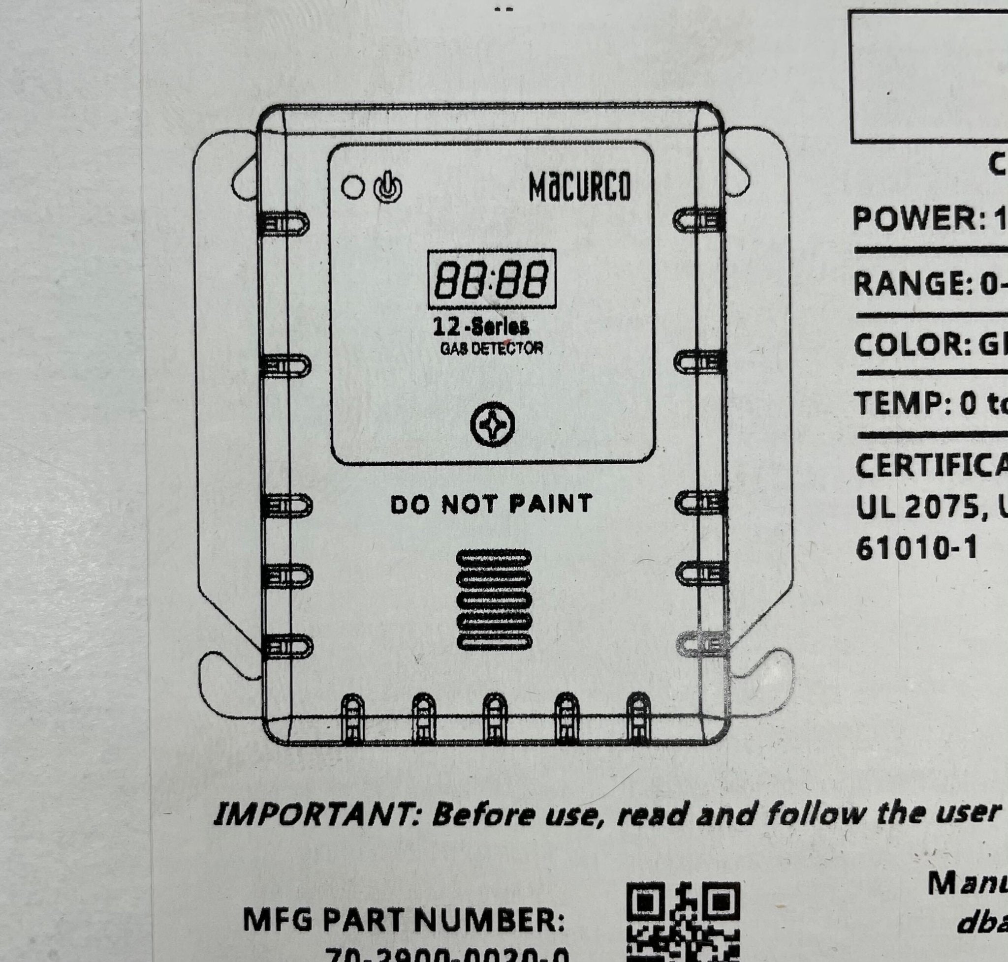 Macurco CM-12 Carbon Monoxide Gas Detector - The Fire Alarm Supplier
