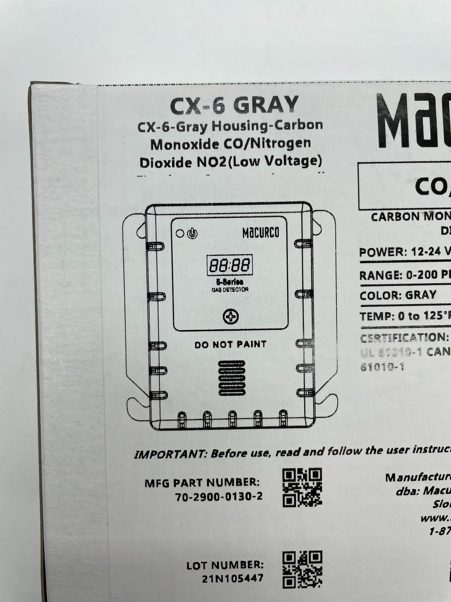 Macurco CX-6 Carbon Monoxide Co/ NO2 - The Fire Alarm Supplier