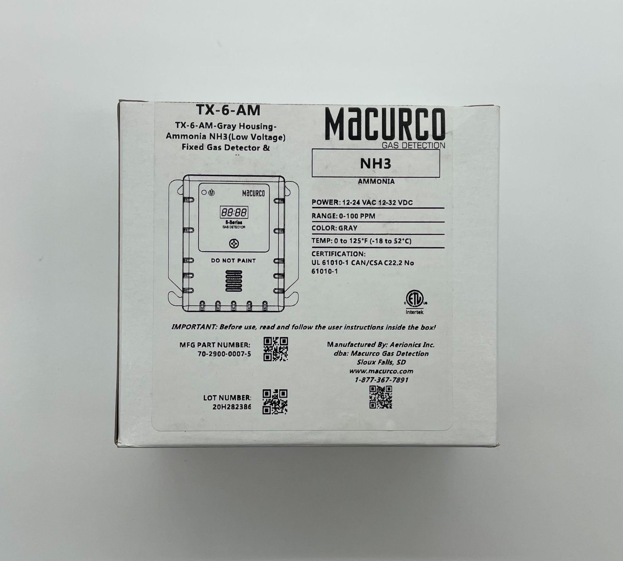 Macurco TX-6-AM Amonia Gas Detector - The Fire Alarm Supplier