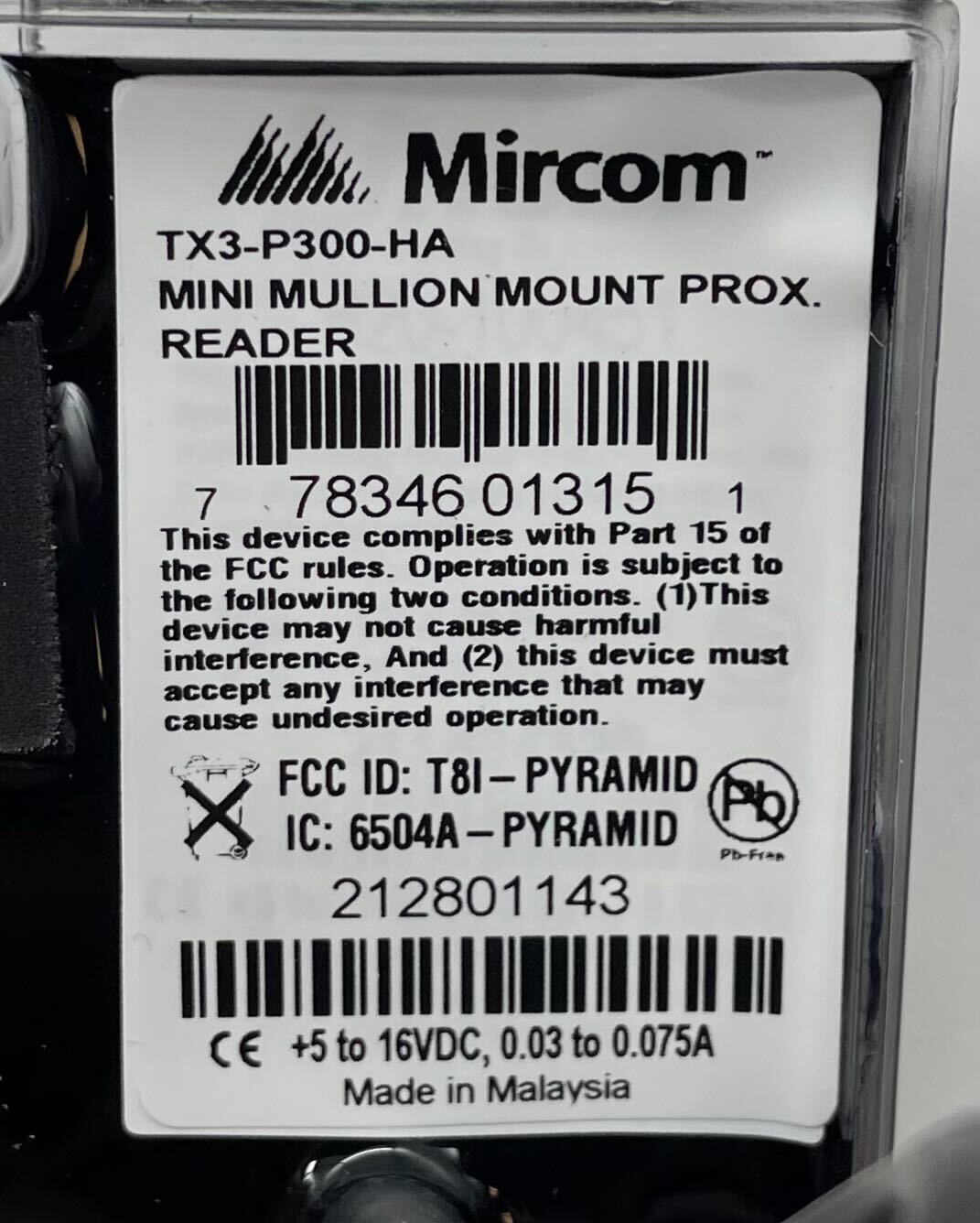 Mircom TX3-P300-HA Mini Mullion Mount Reader - The Fire Alarm Supplier