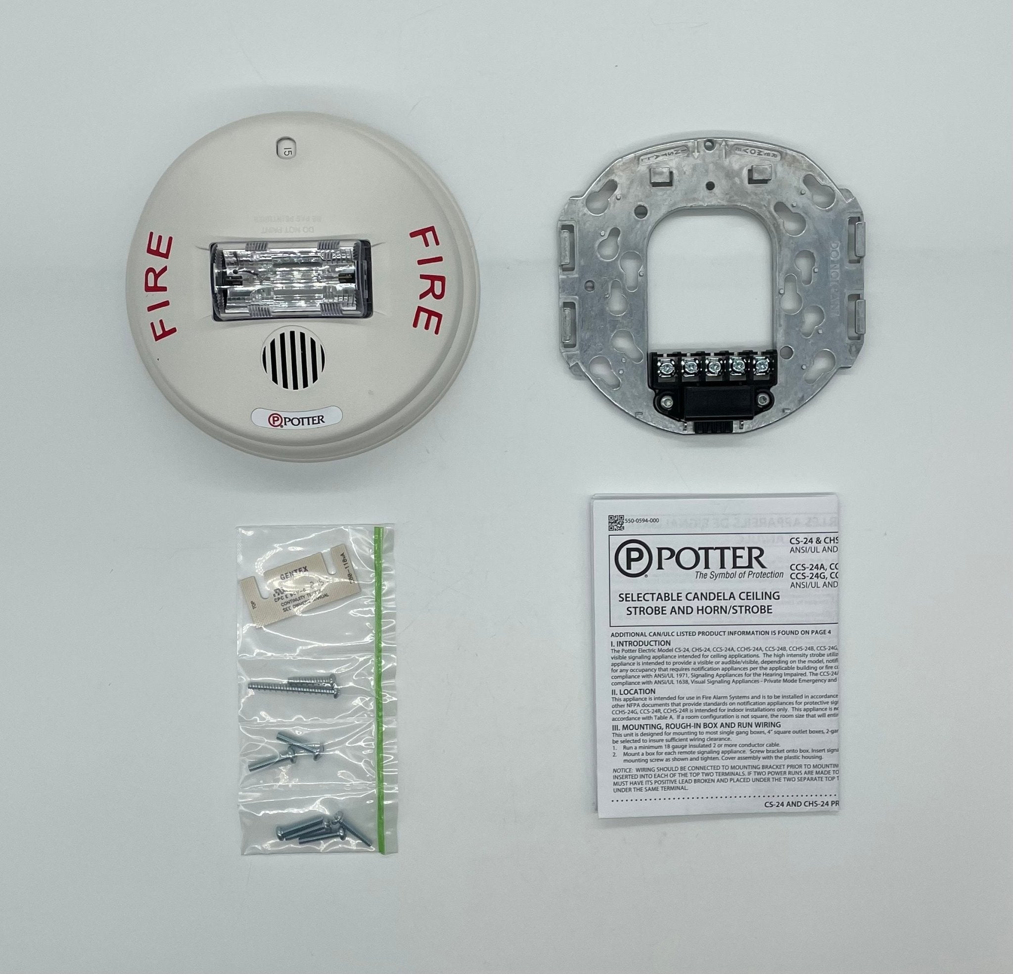 Potter CHS-24W 24 Volt Ceiling Mount Selectable Horn Strobe, White Faceplate - The Fire Alarm Supplier