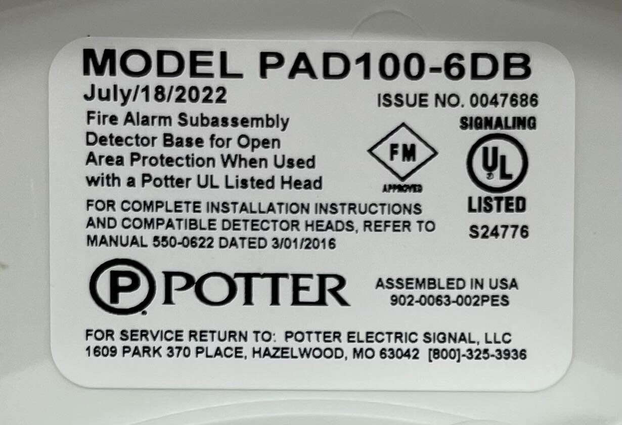 Potter PAD100-6DB 6” Addressable Detector Base - The Fire Alarm Supplier