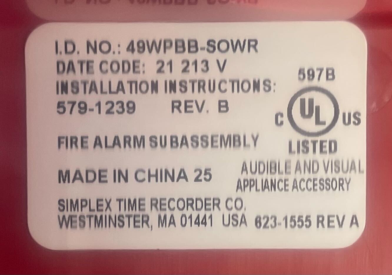 Simplex 49WPBB-SOWR - The Fire Alarm Supplier
