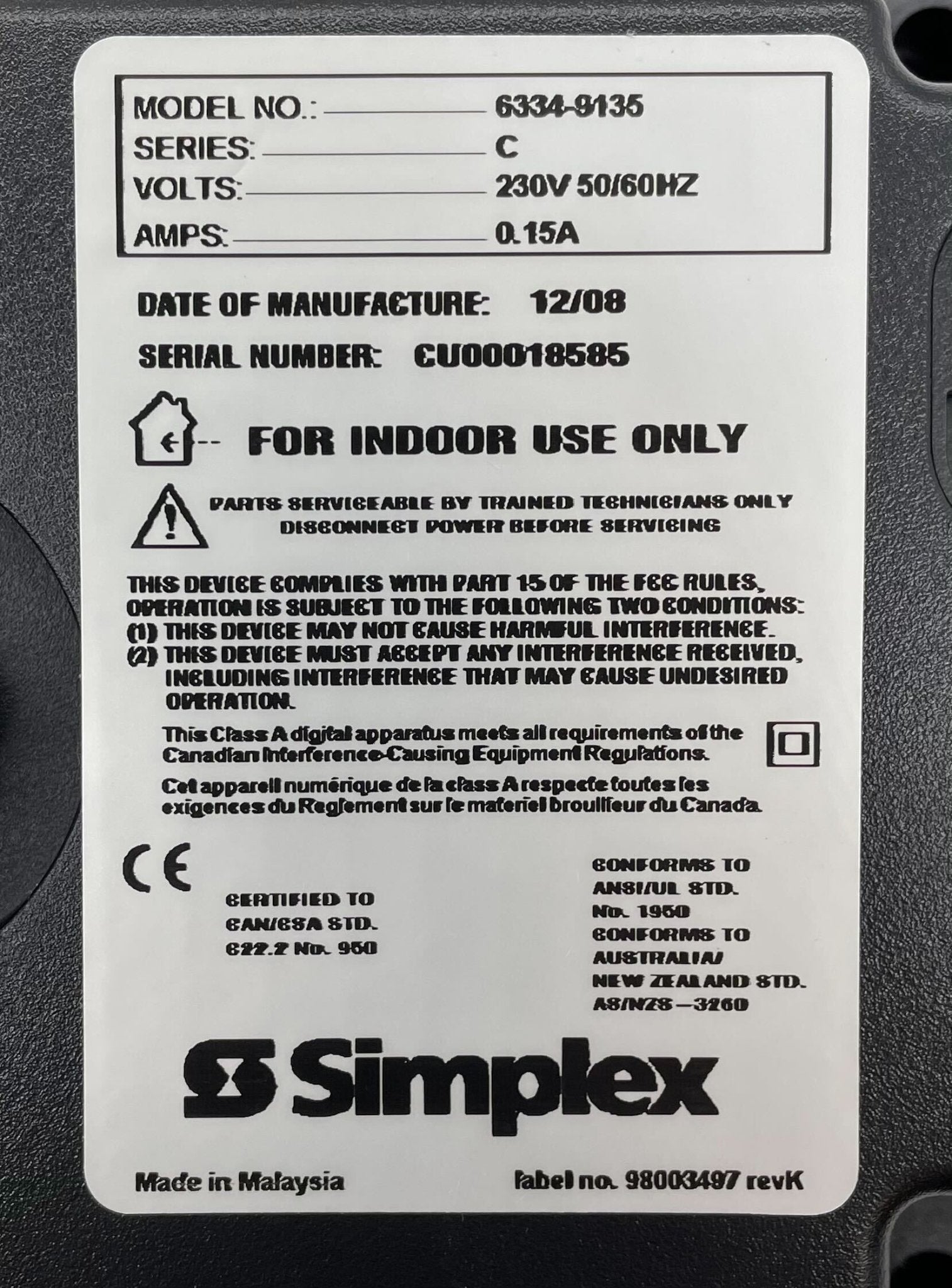 Simplex 6334-9135 2.5 Red Led Clk 230 Vac - The Fire Alarm Supplier