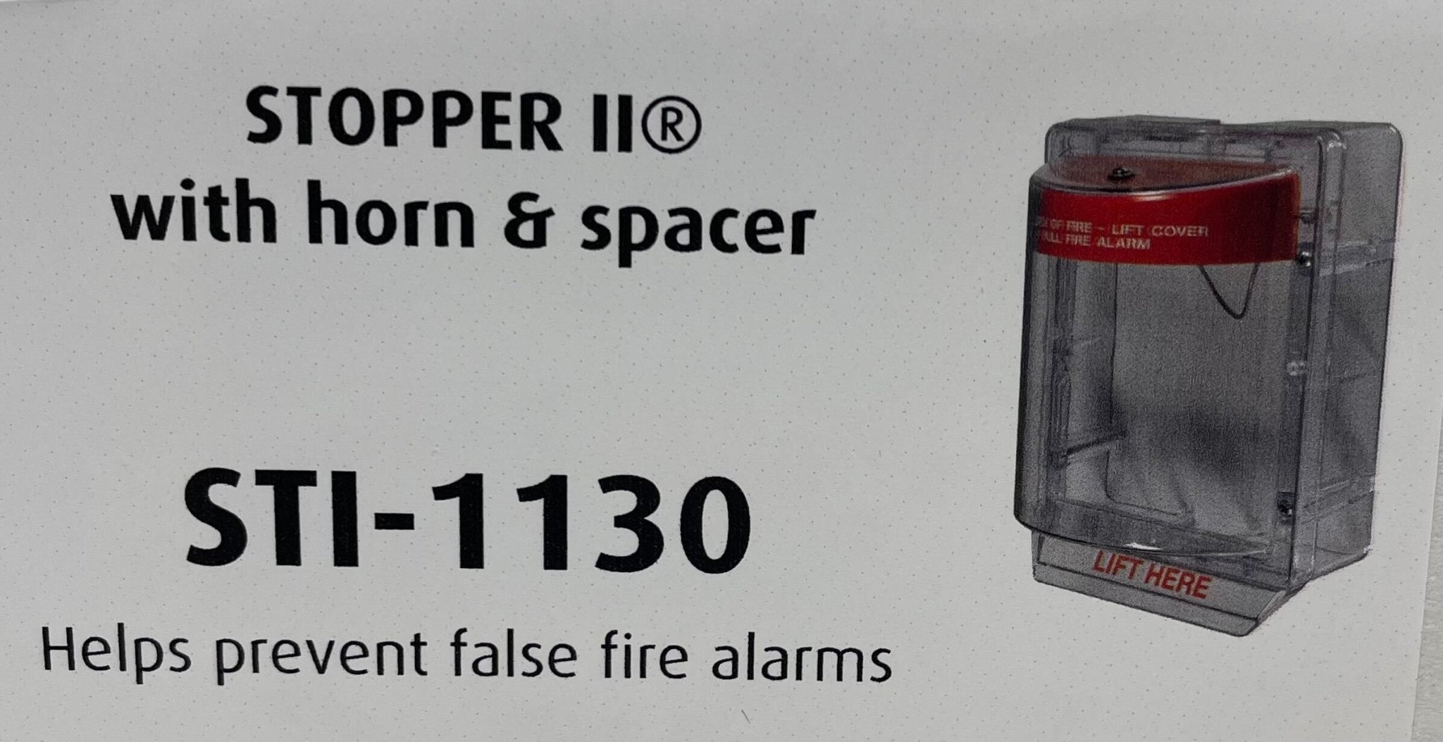 STI-1130 Stopper II with Horn and Clear Spacer, Fire Label - The Fire Alarm Supplier