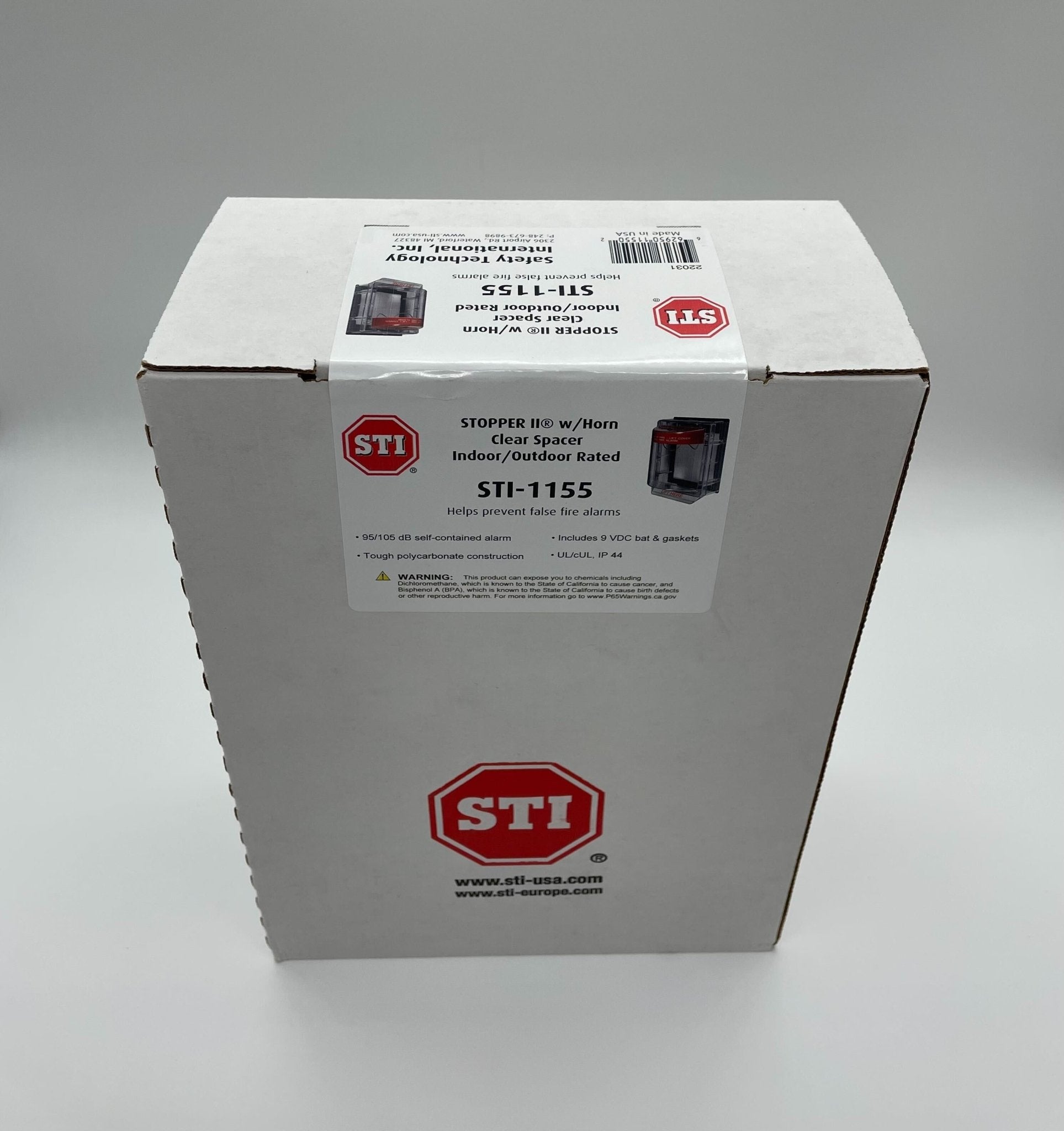STI-1155 Stopper II with Horn and Spacer (Indoor/Outdoor Rated), Fire Label - The Fire Alarm Supplier