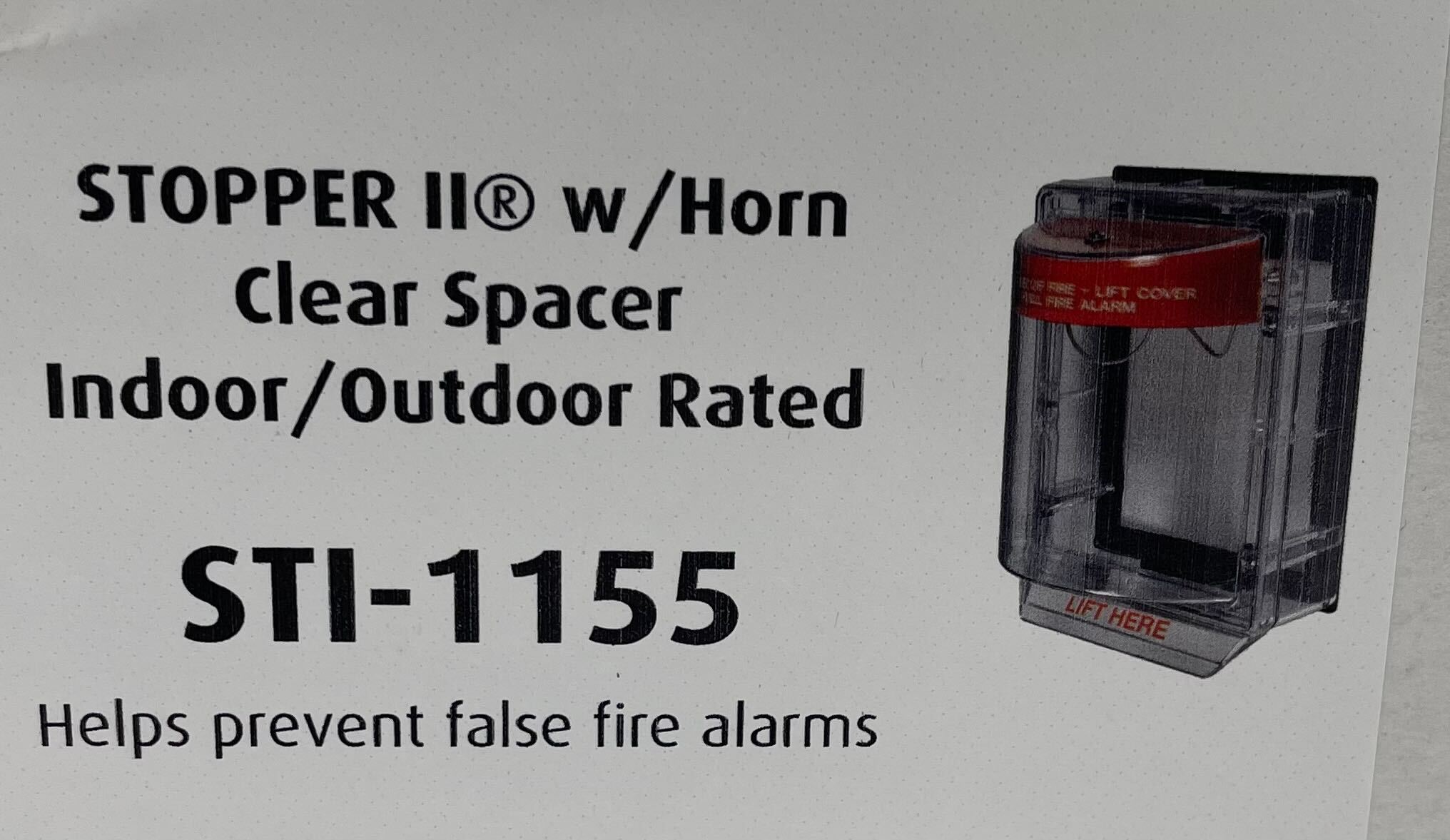 STI-1155 Stopper II with Horn and Spacer (Indoor/Outdoor Rated), Fire Label - The Fire Alarm Supplier