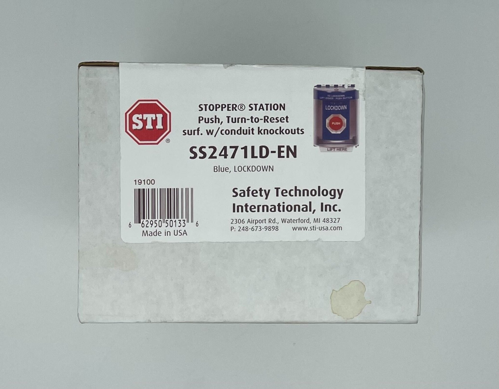 STI SS2471LD-EN Blue Indoor / Outdoor Surface Turn-to-Reset Stopper Station with LOCKDOWN - The Fire Alarm Supplier